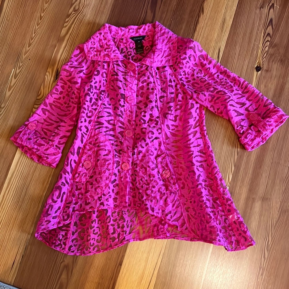 Multiples Hot Pink Spring/Summer Sheer Lace Button-Up Women’s Jacket - Size XS